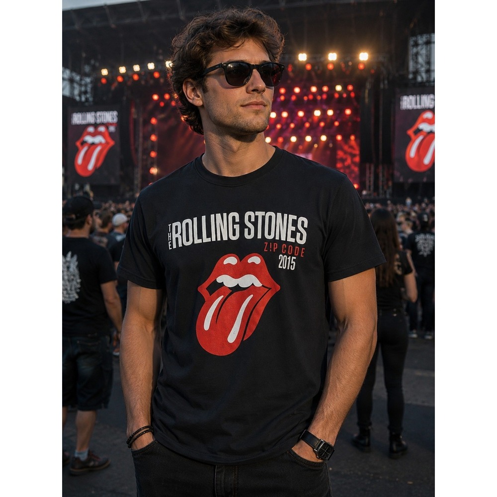 Gildan Rolling Stones Zip Code 2015 Tour Black Medium Short Sleeve T-shirt -1995